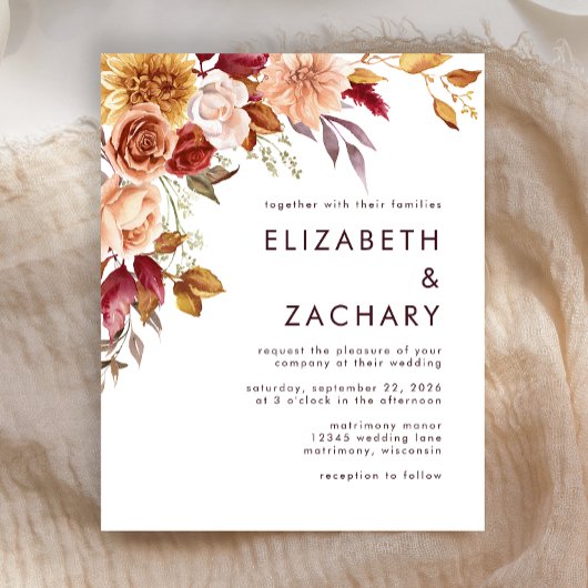 バジェットオータムフローラブルゴーニュ結婚式招待状