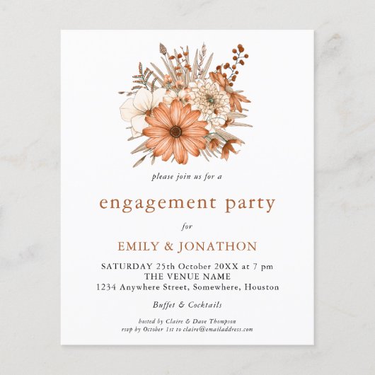 バジェットオータム花模様婚約パーティ招待状 (正面)