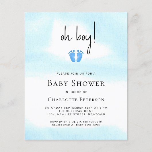 バジェットオーボーイズベビーシャワー招待状 (正面)