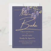 バジェットオールインワンウィステリアダスティパープル金ゴールド結婚ズ 招待状 (正面)