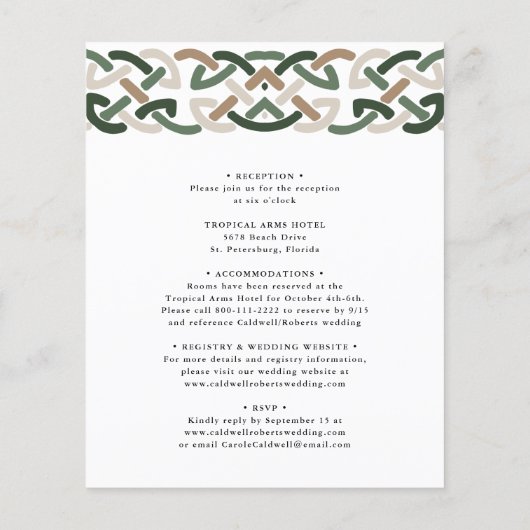 バジェットオールインワンケルト結び目模様結婚式招待状 (裏面)