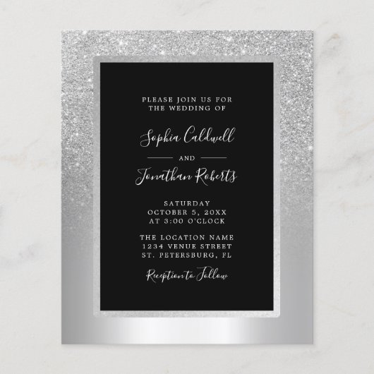 バジェットオールインワンシルバーフォイル結婚式招待状 (正面)