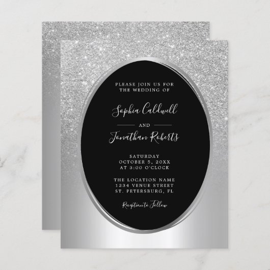 バジェットオールインワンシルバーフォイル結婚式招待状 (正面/裏面)