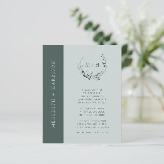 バジェットオールインワンセージエメラルド結婚式招待状 (スタンド正面)