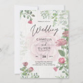 バジェットオールインワンダスティピンクローズフローラ結婚ズ 招待状 (正面)