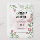 バジェットオールインワンダスティピンクローズフローラ結婚ズ 招待状 (正面)