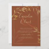 バジェットオールインワンテラコッタ素朴金ゴールド結婚ズ 招待状 (正面)