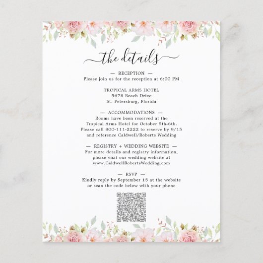 バジェットオールインワンピンクローゼス結婚式招待状 (裏面)