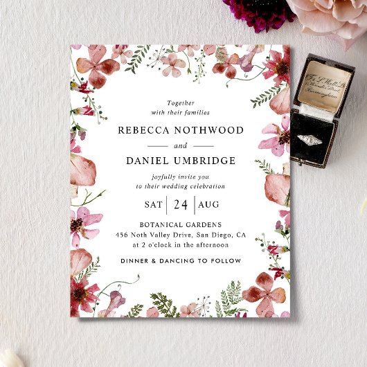 バジェットオールインワンピーチフラワーズ結婚式招待状