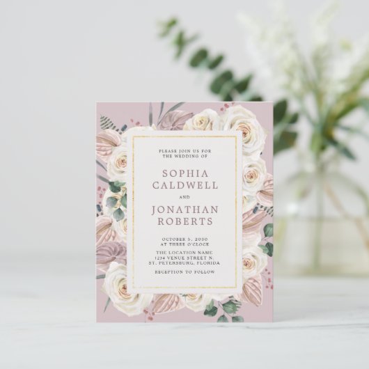 バジェットオールインワンホワイトローズ結婚式招待状 (スタンド正面)