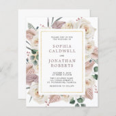 バジェットオールインワンホワイトローズ結婚式招待状 (正面/裏面)