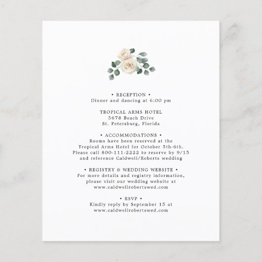 バジェットオールインワンホワイトローズ結婚式招待状 (裏面)