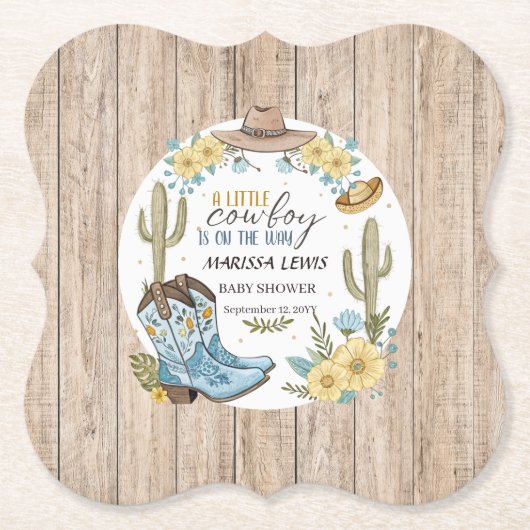 バジェットカウボーイブルーイエローウェスタンブーツ感じハット ペーパーコースター (正面)