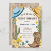 バジェットカウボーイブルーイエローウェスタンブーツ感じハット 招待状 (正面/裏面)