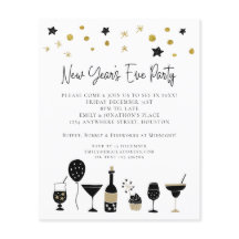 バジェットカクテル金ゴールドブラックニューイヤーイブ招待状