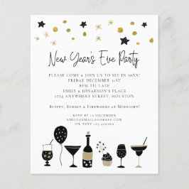 バジェットカクテル金ゴールドブラックニューイヤーイブ招待状