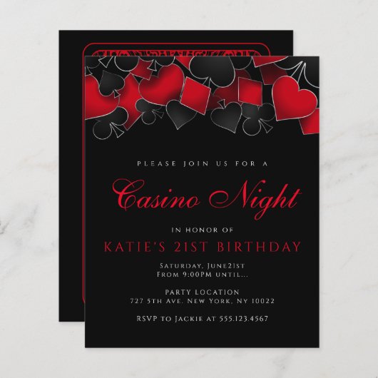 バジェットカジノナイトパーティの招待状 (正面/裏面)