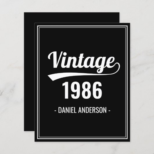 バジェットカスタム誕生年黒誕生日招待状 (正面/裏面)