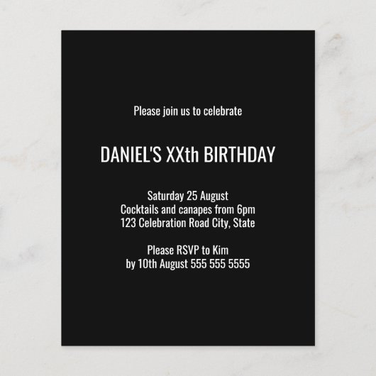 バジェットカスタム誕生年黒誕生日招待状 (裏面)