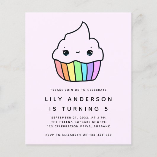 バジェットカップケーキキッズの誕生日パーティーの招待状 (正面)