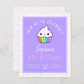 バジェットカップケーキキッズの誕生日パーティーの招待状 (正面/裏面)