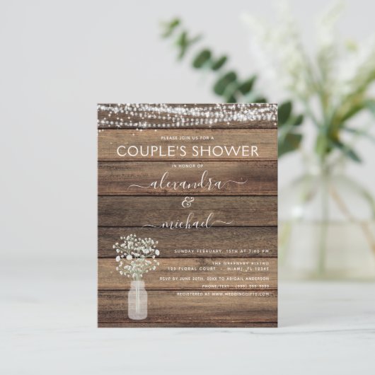 バジェットカップルのシャワー素朴招待状 (スタンド正面)