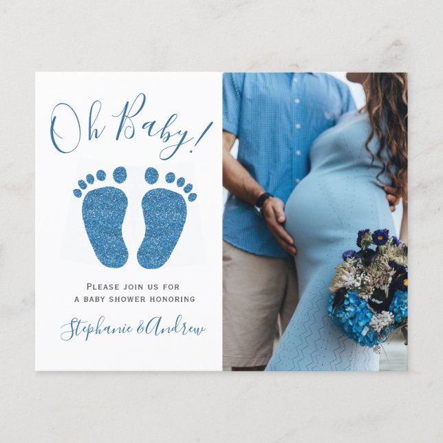 バジェットカップル写真少年の赤ちゃんシャワー招待状 (正面)