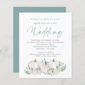 バジェットカボチャティール(緑がかった色)の葉QRウェディング招待 (正面/裏面)