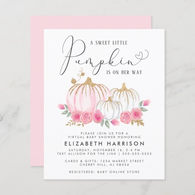 バジェットカボチャフローラベビーガールバーチャルシャワー (正面/裏面)