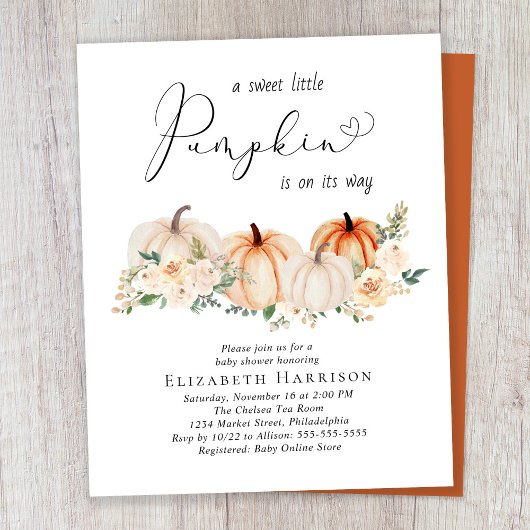 バジェットカボチャフローラベビーシャワー招待状