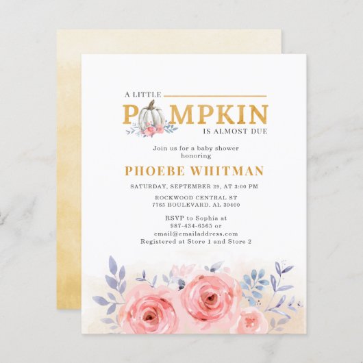 バジェットカボチャ赤ちゃんシャワー水色ピンクローズ (正面/裏面)