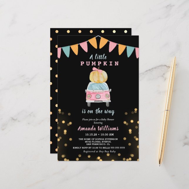 バジェットカボチャ金ゴールド水玉模様車ベビーシャワー (正面/裏面インサイチュ)