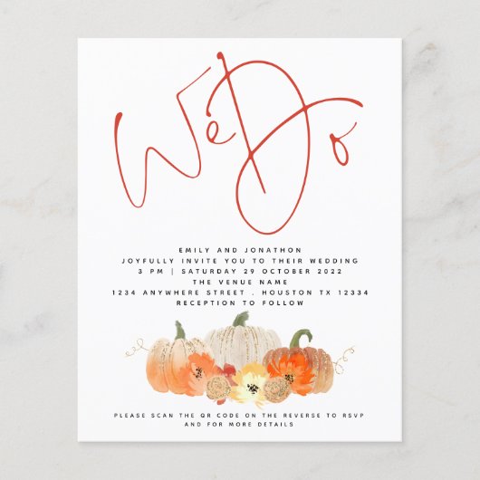 バジェットカボンプキンスグリッター私たちはQR結婚式の招待をする (正面)