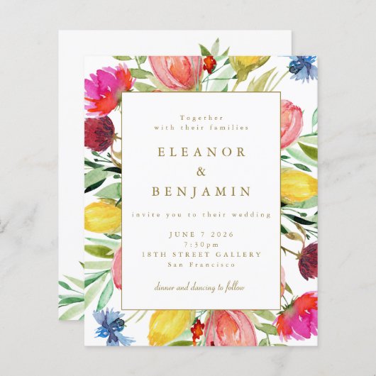 バジェットカラフルガーデンフラワーズ結婚式招待状 (正面/裏面)
