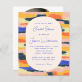 バジェットカラフルフォトブルーよくはしゃぐシャワー招待状 (正面/裏面)