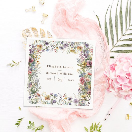 バジェットカラフルワイルドフラワーフローラ水彩 スタンダードカクテルナプキン