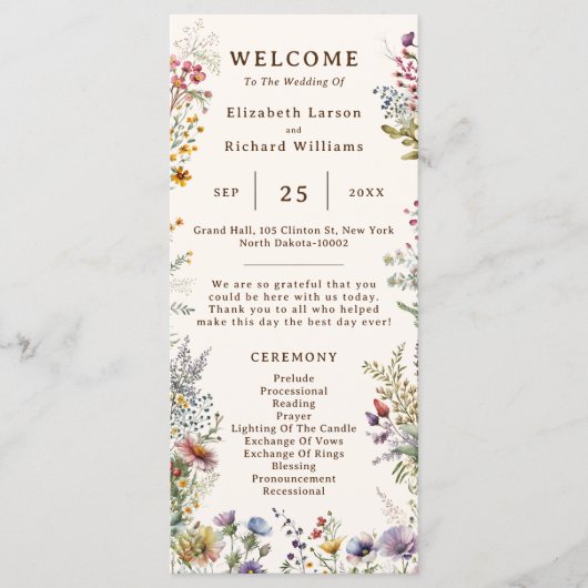 バジェットカラフルワイルドフラワーフローラ水彩 プログラム (正面)