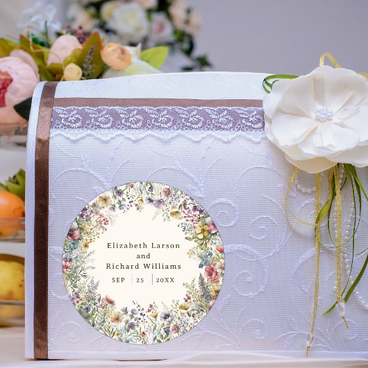 バジェットカラフルワイルドフラワーフローラ水彩 ラウンドシール