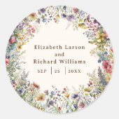 バジェットカラフルワイルドフラワーフローラ水彩 ラウンドシール (正面)