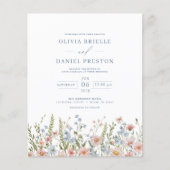 バジェットカラフルワイルドフラワー結婚式招待状 (正面)