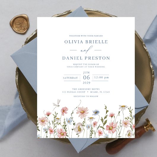 バジェットカラフルワイルドフラワー結婚式招待状 チラシ