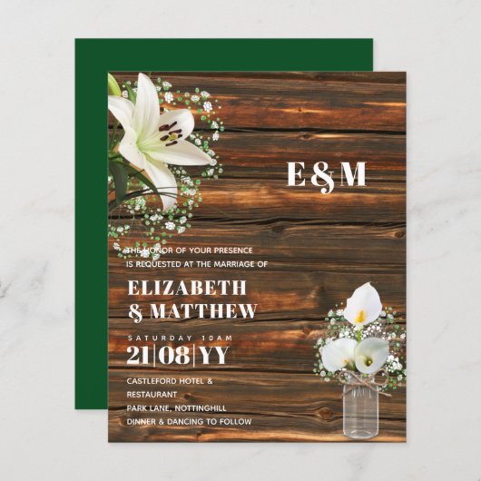 バジェットカラライリシックみすぼらしい結婚式の招待 (正面/裏面)