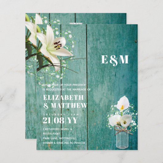 バジェットカラライリシックみすぼらしい結婚式の招待 (正面/裏面)