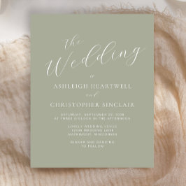 バジェットカリグラフィセージグリーン結婚式招待状
