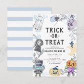 バジェットカワイイ幽霊モンスターハロウィーン誕生パーティー 招待状 (正面/裏面)