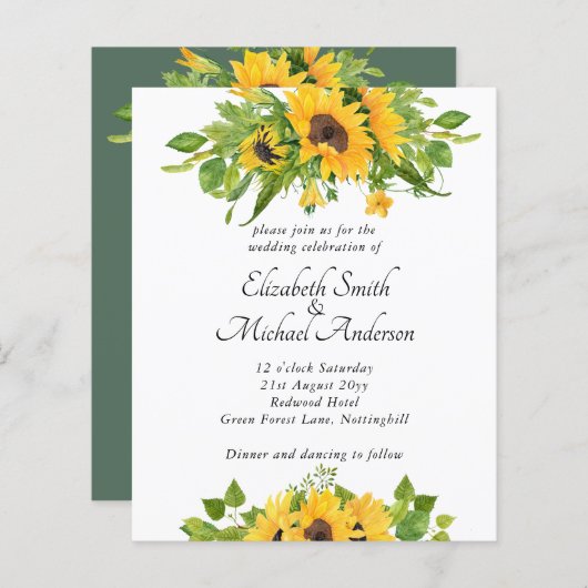 バジェットカントリーひまわり結婚式招待状 (正面/裏面)
