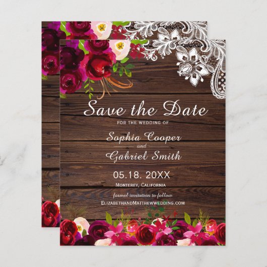 バジェットカントリーBurgundyフローラウッド日付を保存 (正面/裏面)