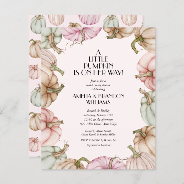 バジェットカンプキンズガールベビーシャワー招待状 (正面/裏面)