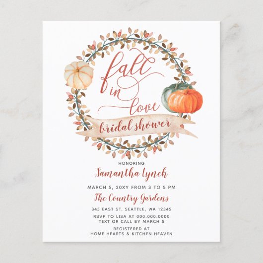 バジェットカンプキンブライダルシャワー招待状 (正面)