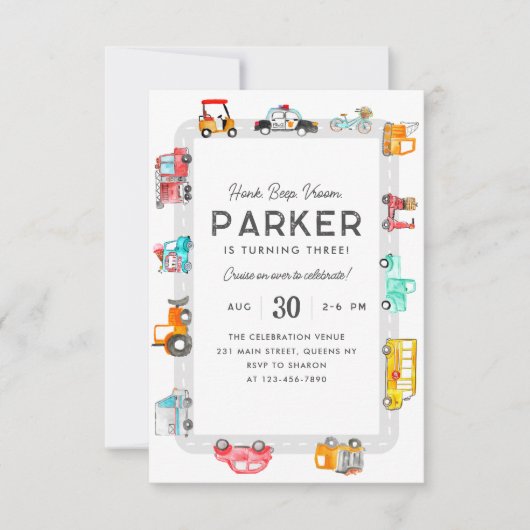 バジェットカー通りキッズトランスポート誕生日 ノートカード (正面)